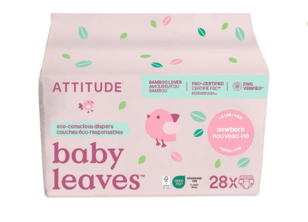 Attitude - Baby Diapers Newborn, 28 Count Fashion